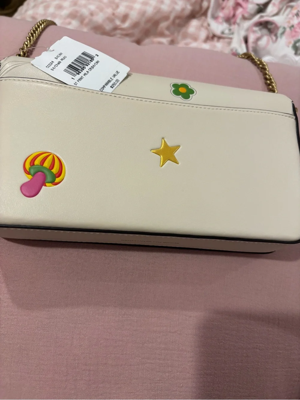 Coach White Leather Sticker Motif Chain Shoulder Bag